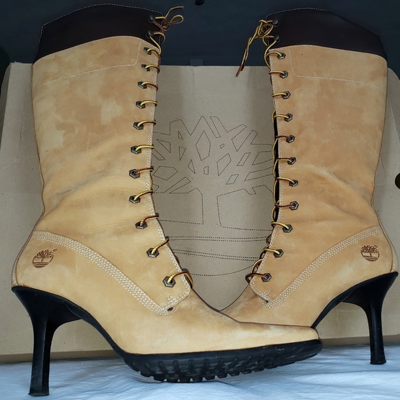 Timberland Shoes - Timberland tan leather high heel lace up boots 9.5